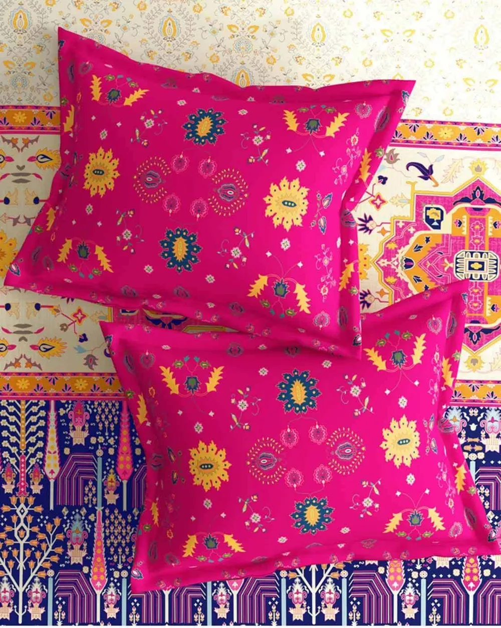 Traditional Motifs Printed Magnum Super Soft Cotton King Size Bedsheet with 2 Pillow Covers - 300 Thread Count (Pink)