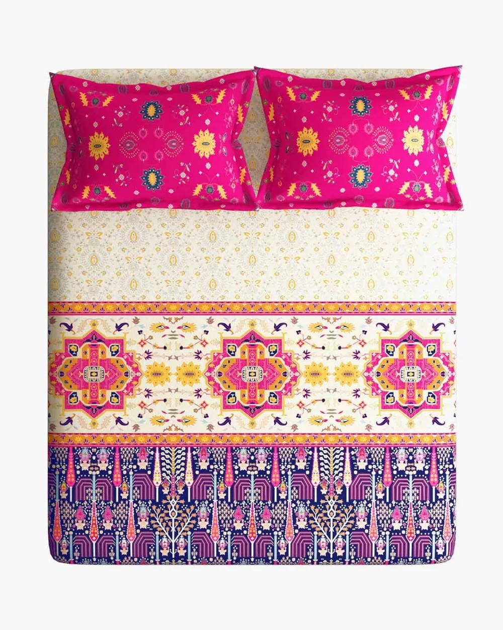 Traditional Motifs Printed Magnum Super Soft Cotton King Size Bedsheet with 2 Pillow Covers - 300 Thread Count (Pink)