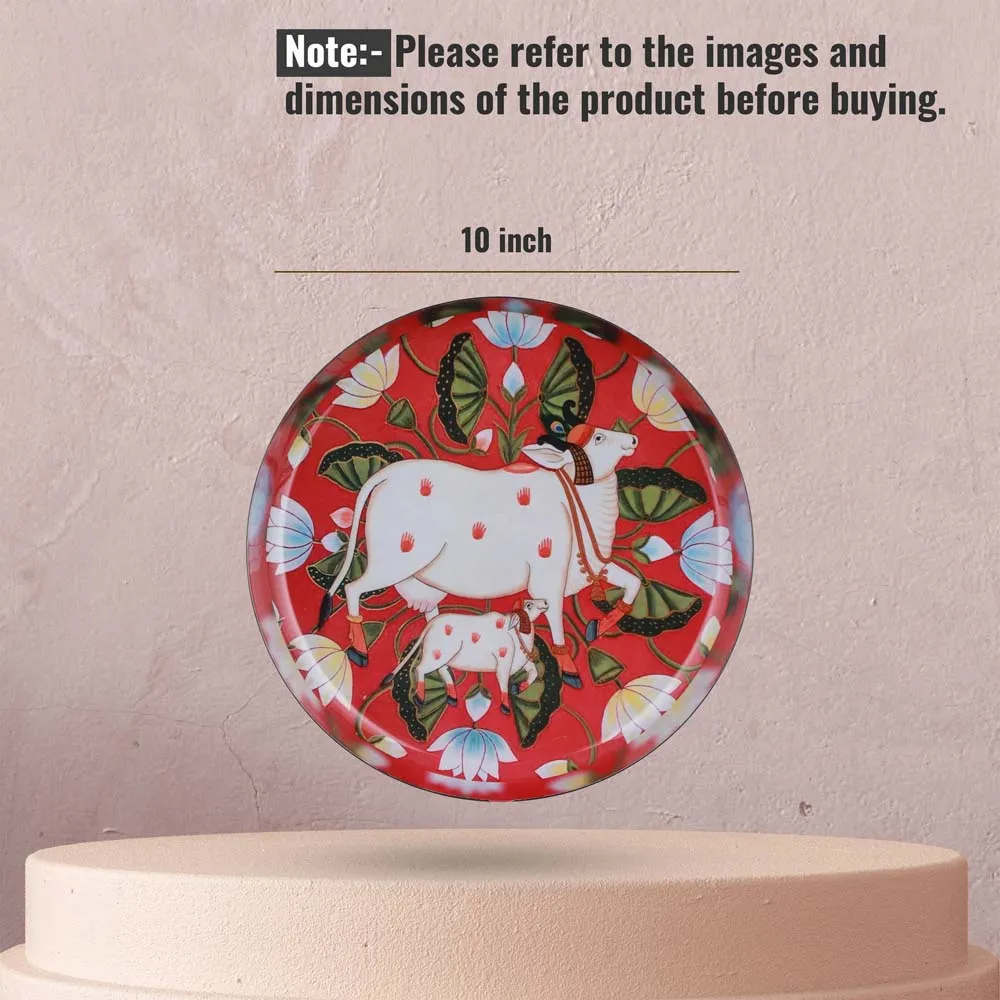Traditional Pichwai Art Metallic Wall Plate Set of 4