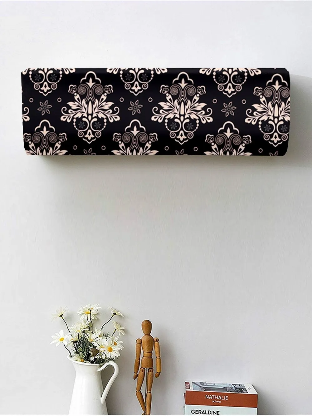 Traditional Printed Black &amp; Beige Split Ac Cover 1 Ton