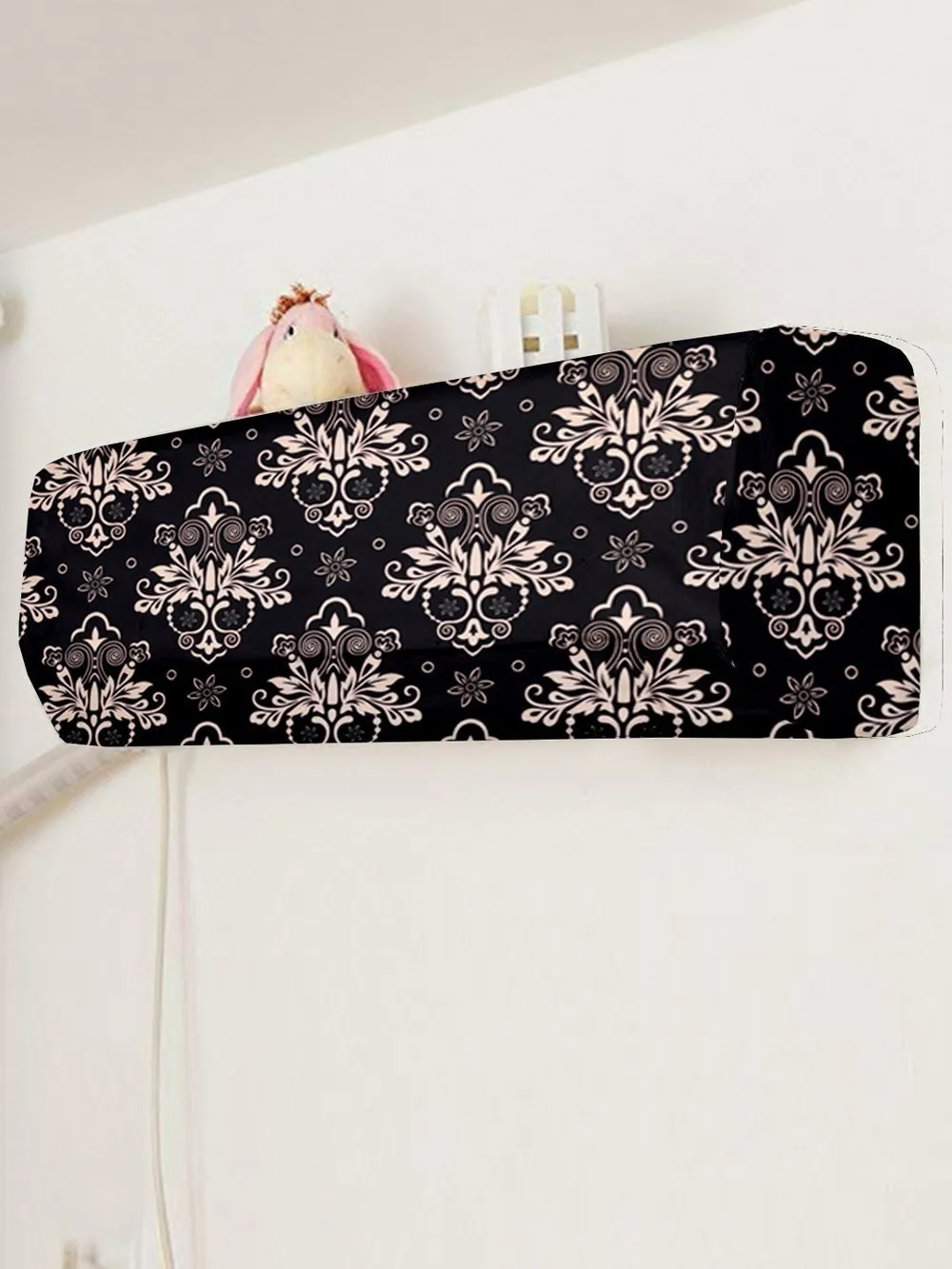 Traditional Printed Black &amp; Beige Split Ac Cover 1 Ton