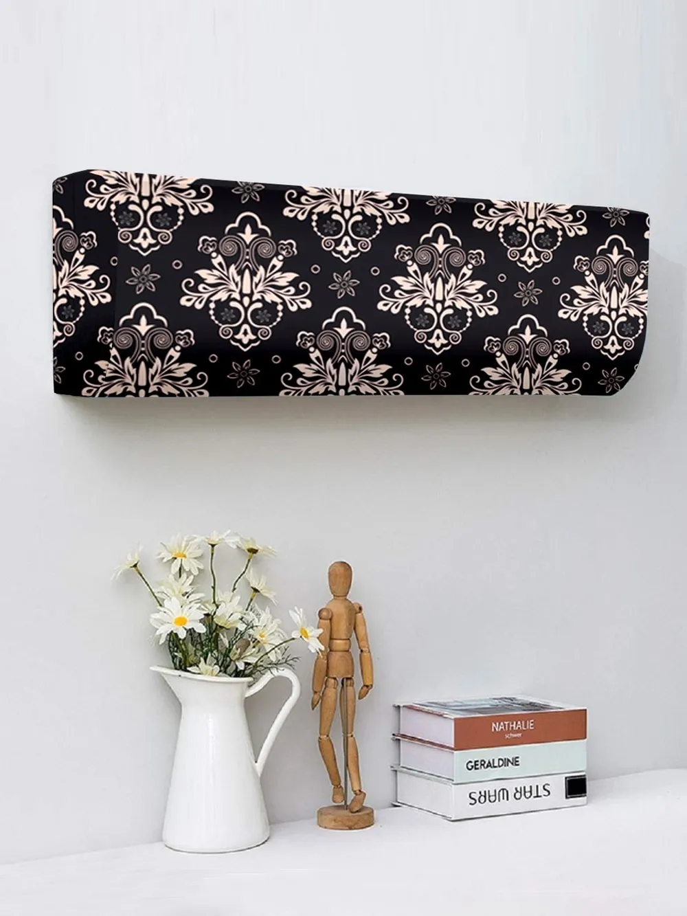 Traditional Printed Black &amp; Beige Split Ac Cover 1 Ton