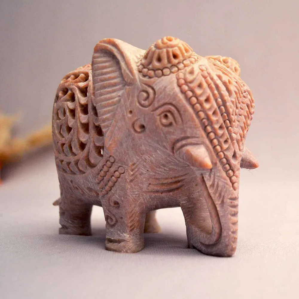 Traditional Rajasthani Elephant Statue in Soapstone