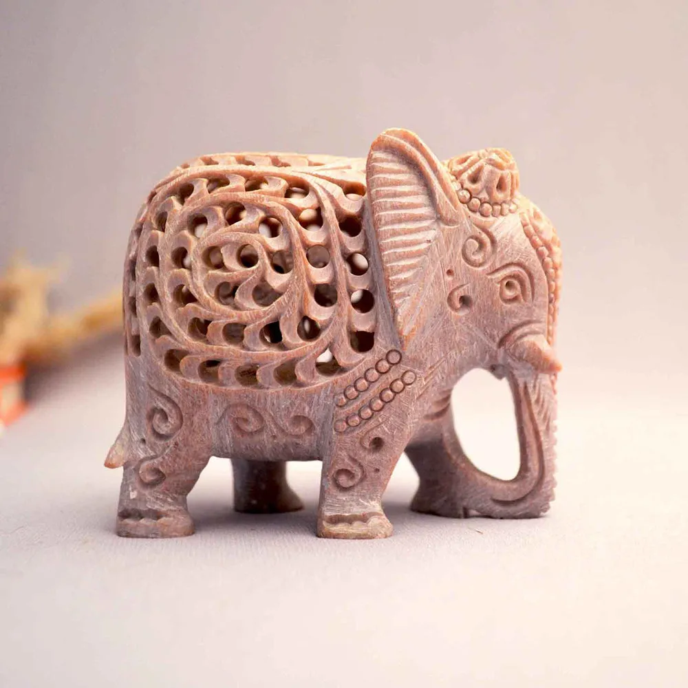 Traditional Rajasthani Elephant Statue in Soapstone