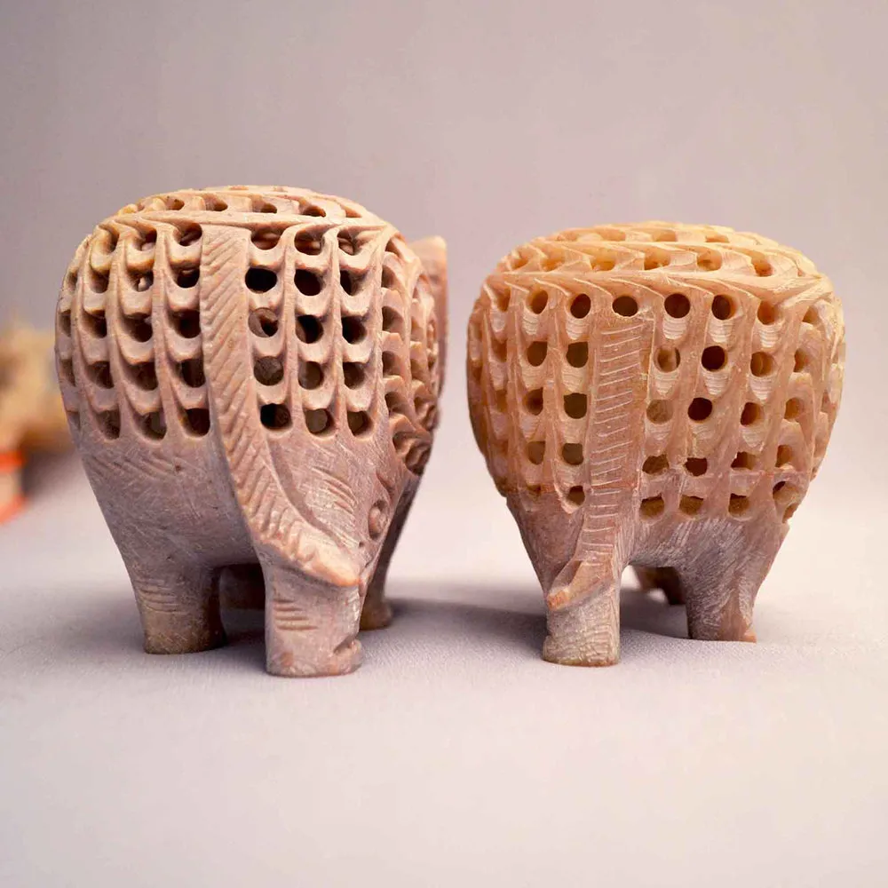 Traditional Rajasthani Elephant Statue in Soapstone