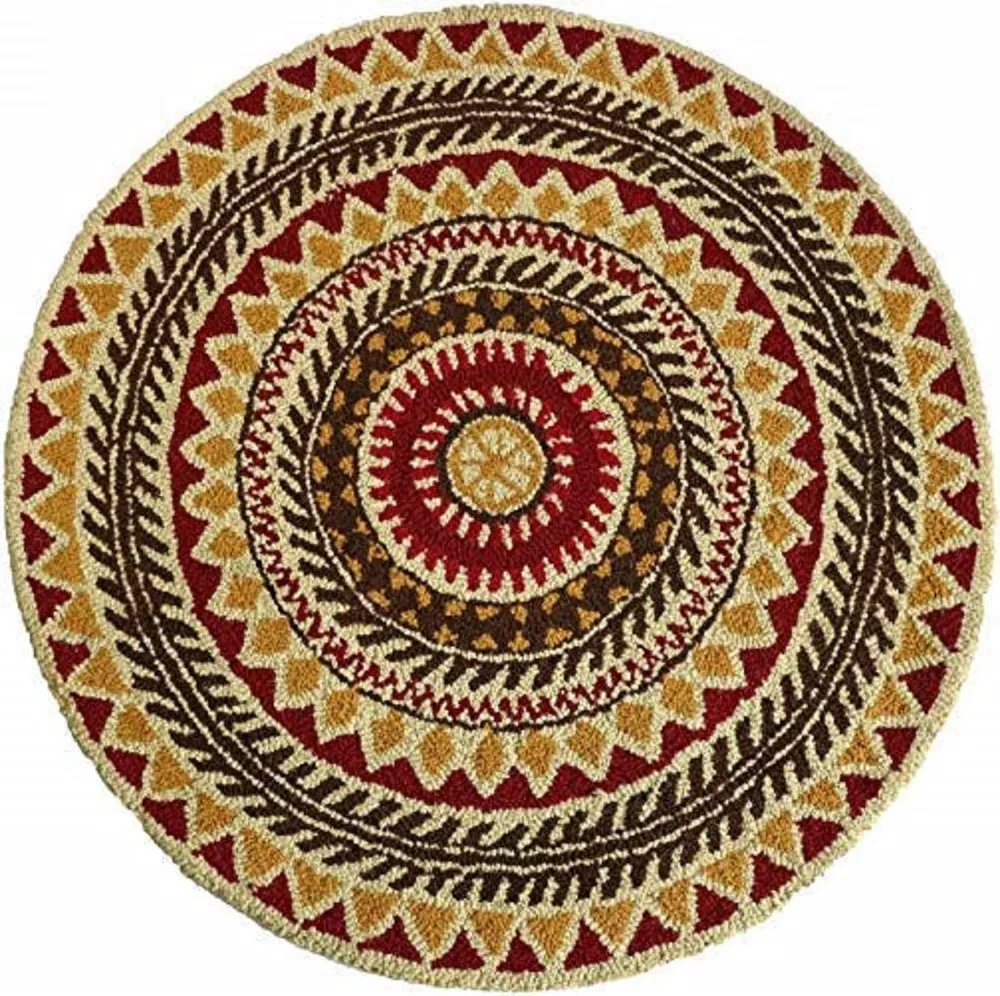 Traditional Round Designer Red & Yellow Hand Tufted Woolen Area Carpet