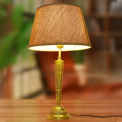 Traditional Single Tapered Jute Lace Brass Table Lamp