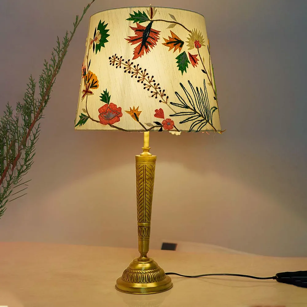 Traditional Single Tapered White Embroidered Table Lamp