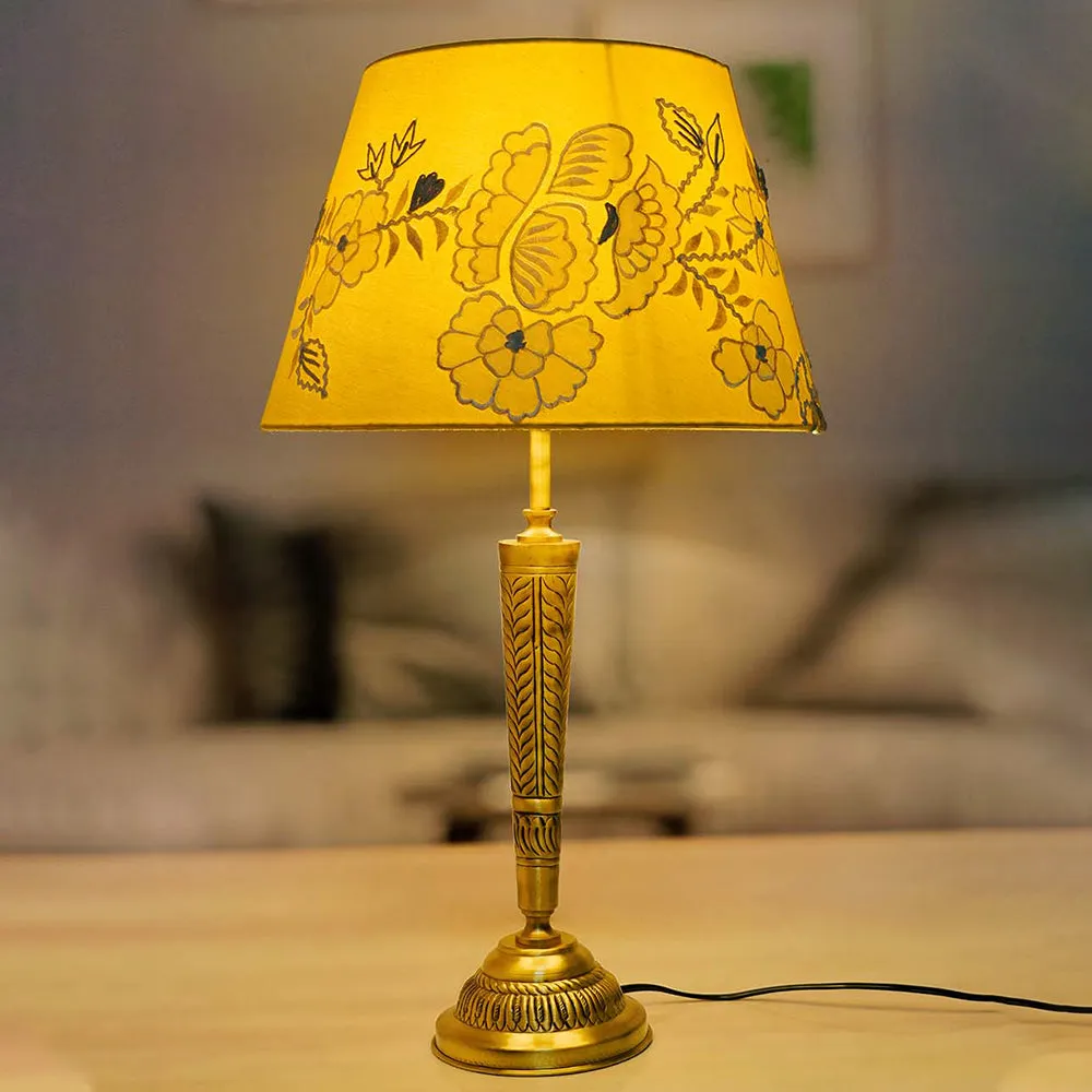 Traditional Single Tapered Yellow White Embroidered Table Lamp