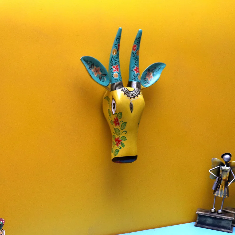 Traditional Yellow Bull Head Wooden Wall Decor