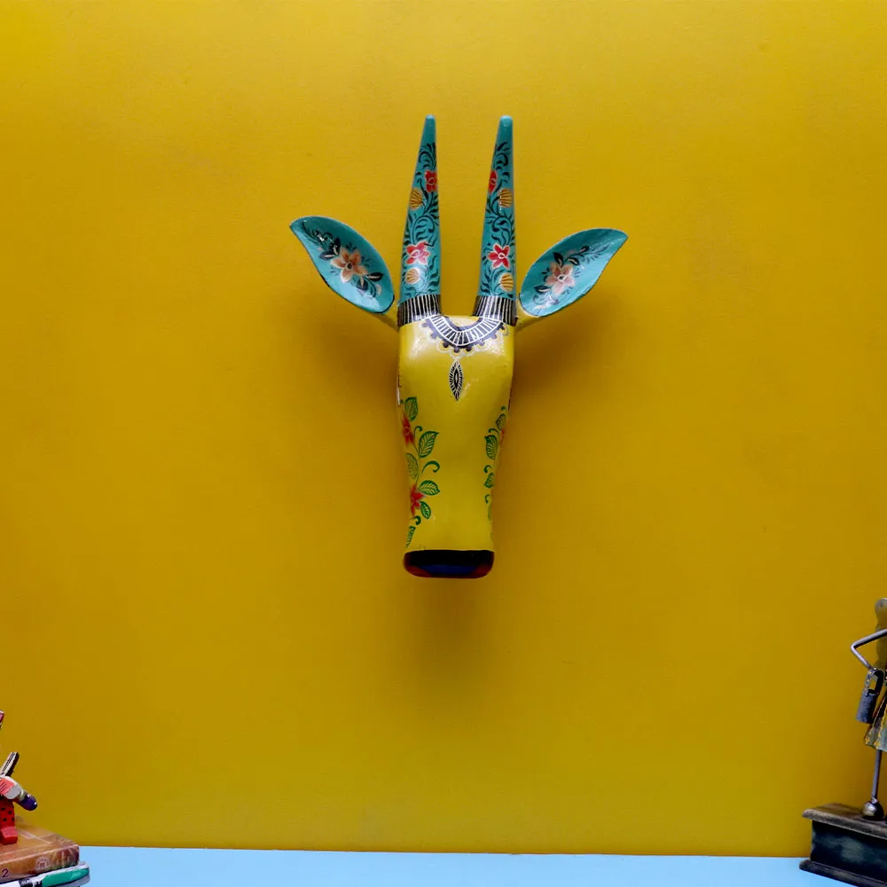 Traditional Yellow Bull Head Wooden Wall Decor