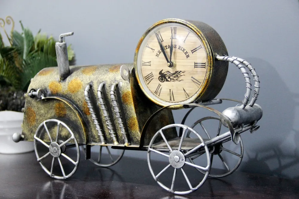 Train Engine Metal Table Clock in Antique Finish Single Piece