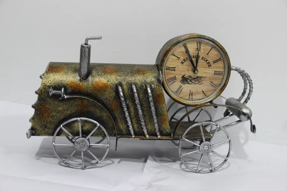 Train Engine Metal Table Clock in Antique Finish Single Piece
