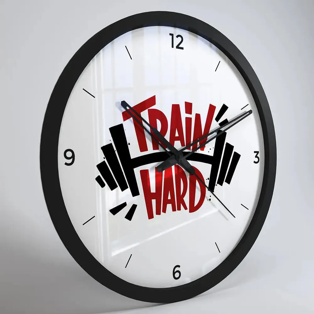 Train Hard Designer Wall Clock for Gym - Black Frame