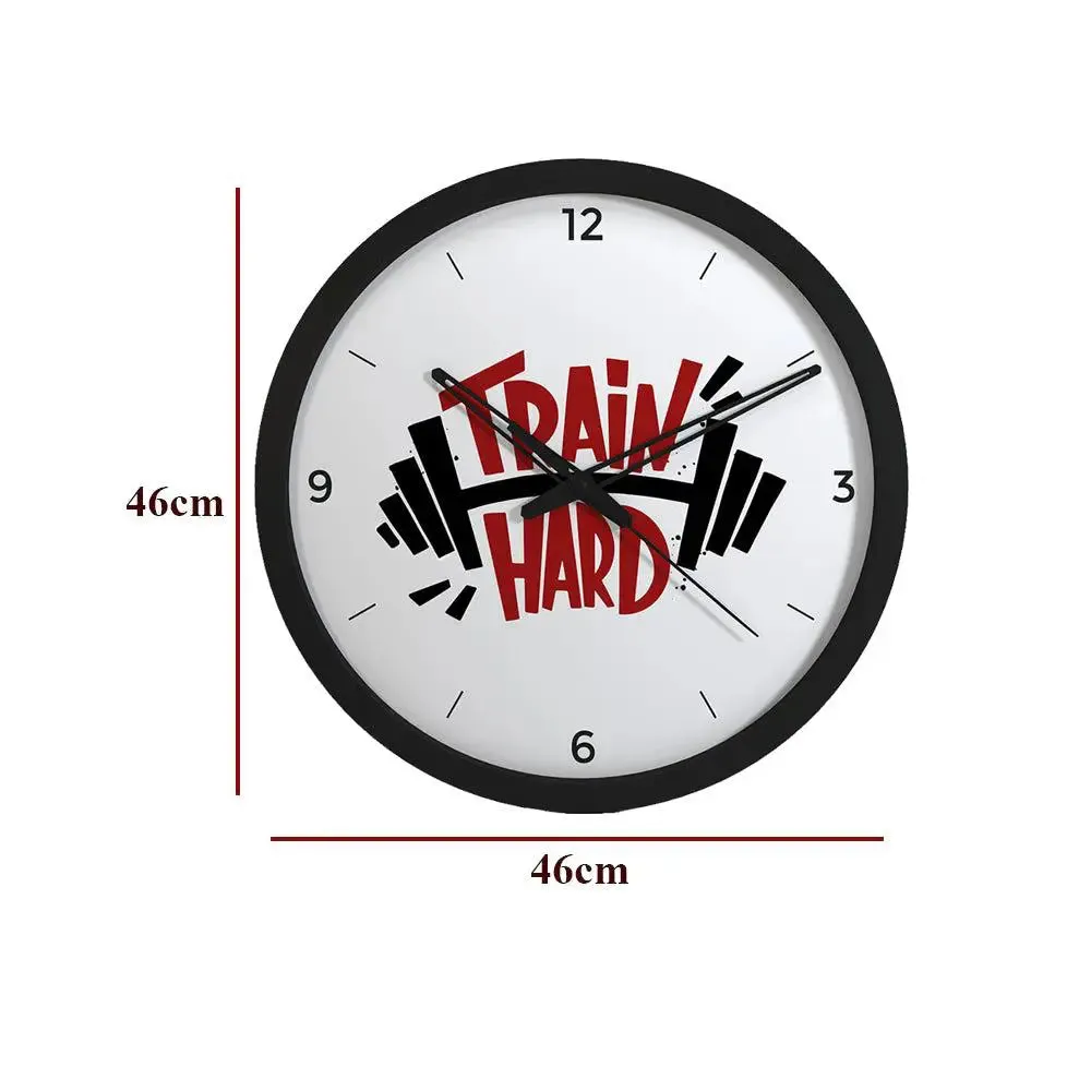 Train Hard Designer Wall Clock for Gym - Black Frame