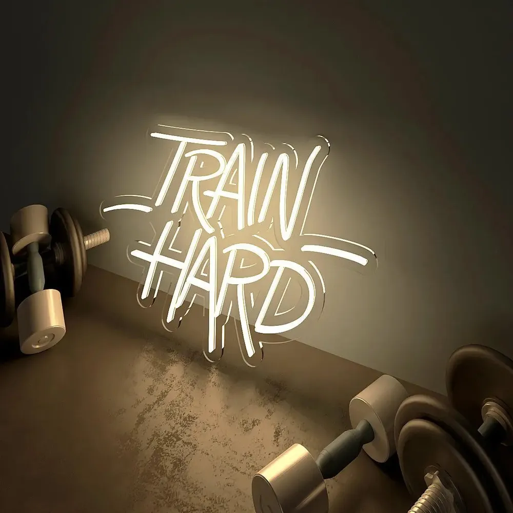 Train Hard' LED Neon Light for Gym Wall Decor Blue