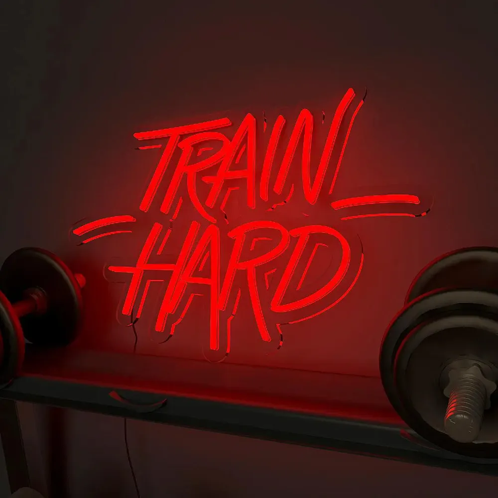 Train Hard' LED Neon Light for Gym Wall Decor Blue