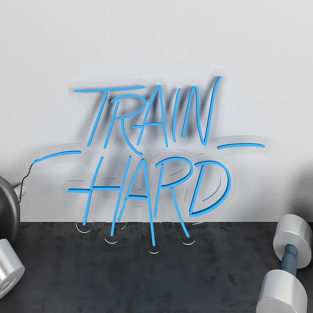 Train Hard' LED Neon Light for Gym Wall Decor Blue
