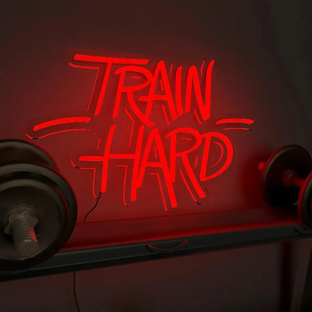 Train Hard' LED Neon Light for Gym Wall Decor Blue