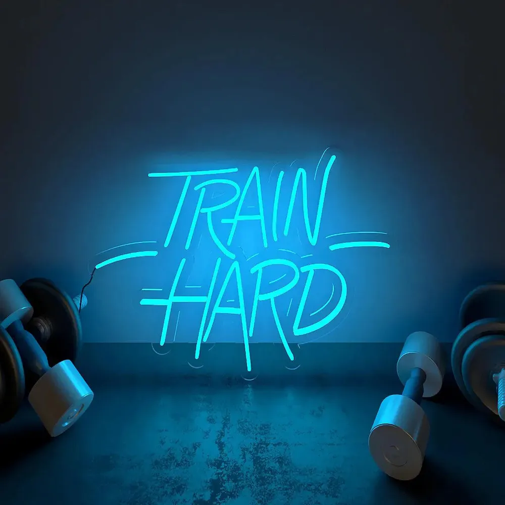 Train Hard' LED Neon Light for Gym Wall Decor Blue