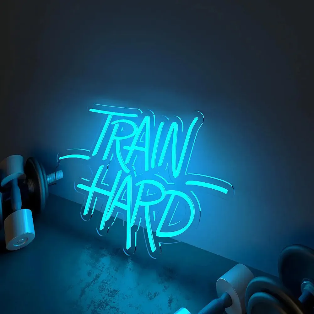 Train Hard' LED Neon Light for Gym Wall Decor Blue