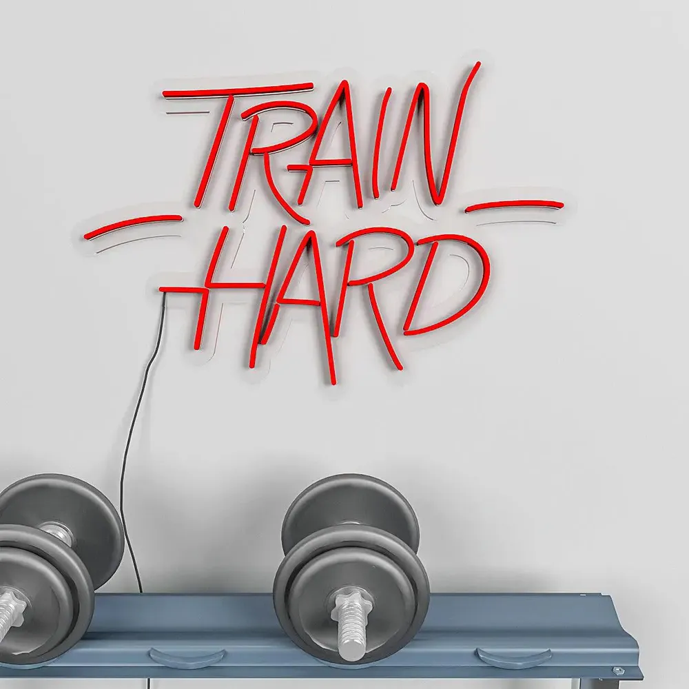 Train Hard' LED Neon Light for Gym Wall Decor Blue