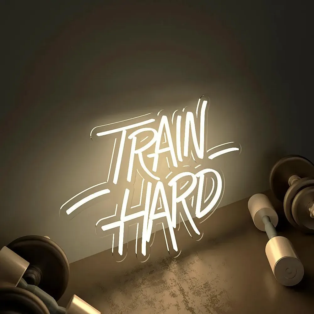 Train Hard' LED Neon Light for Gym Wall Decor Blue