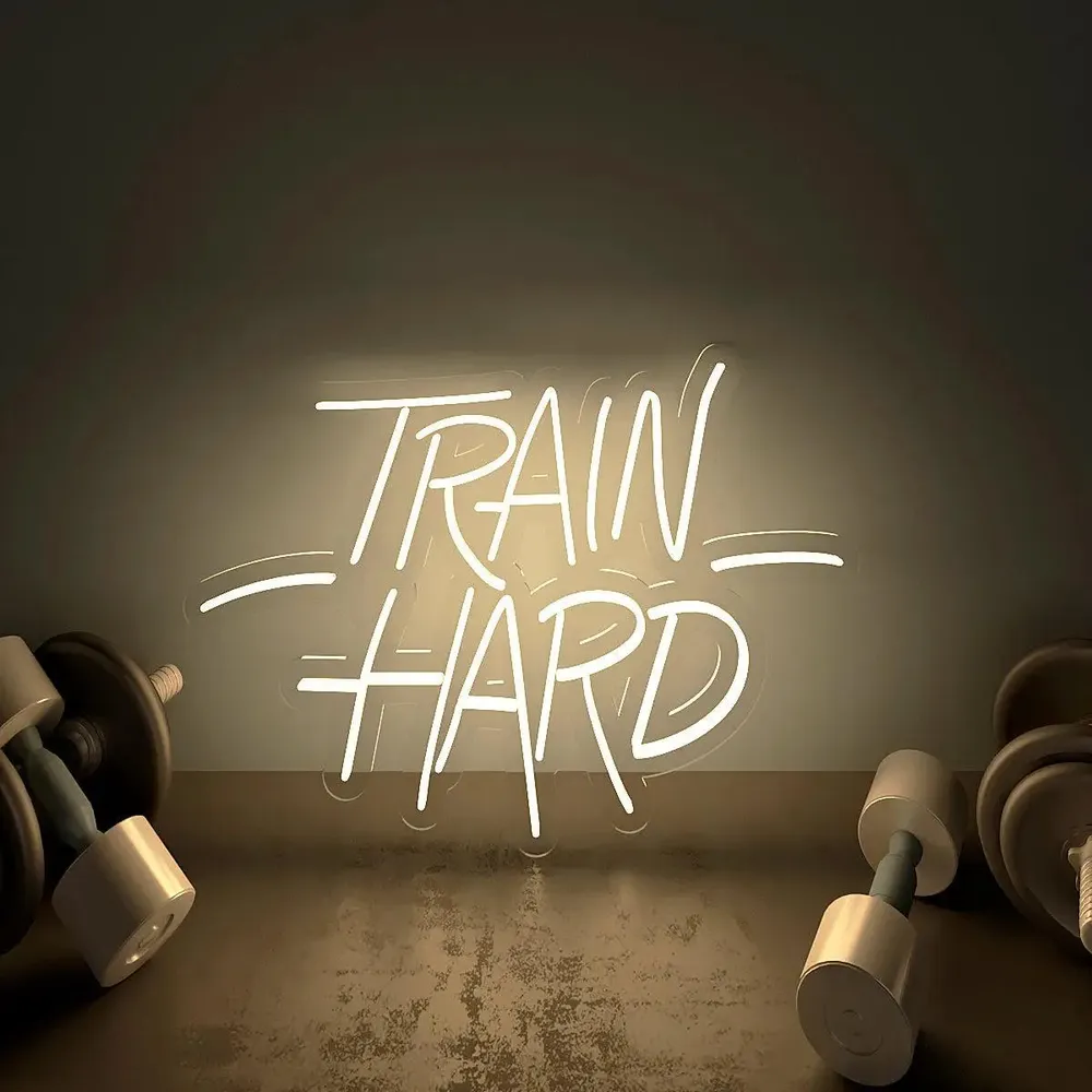 Train Hard' LED Neon Light for Gym Wall Decor Blue