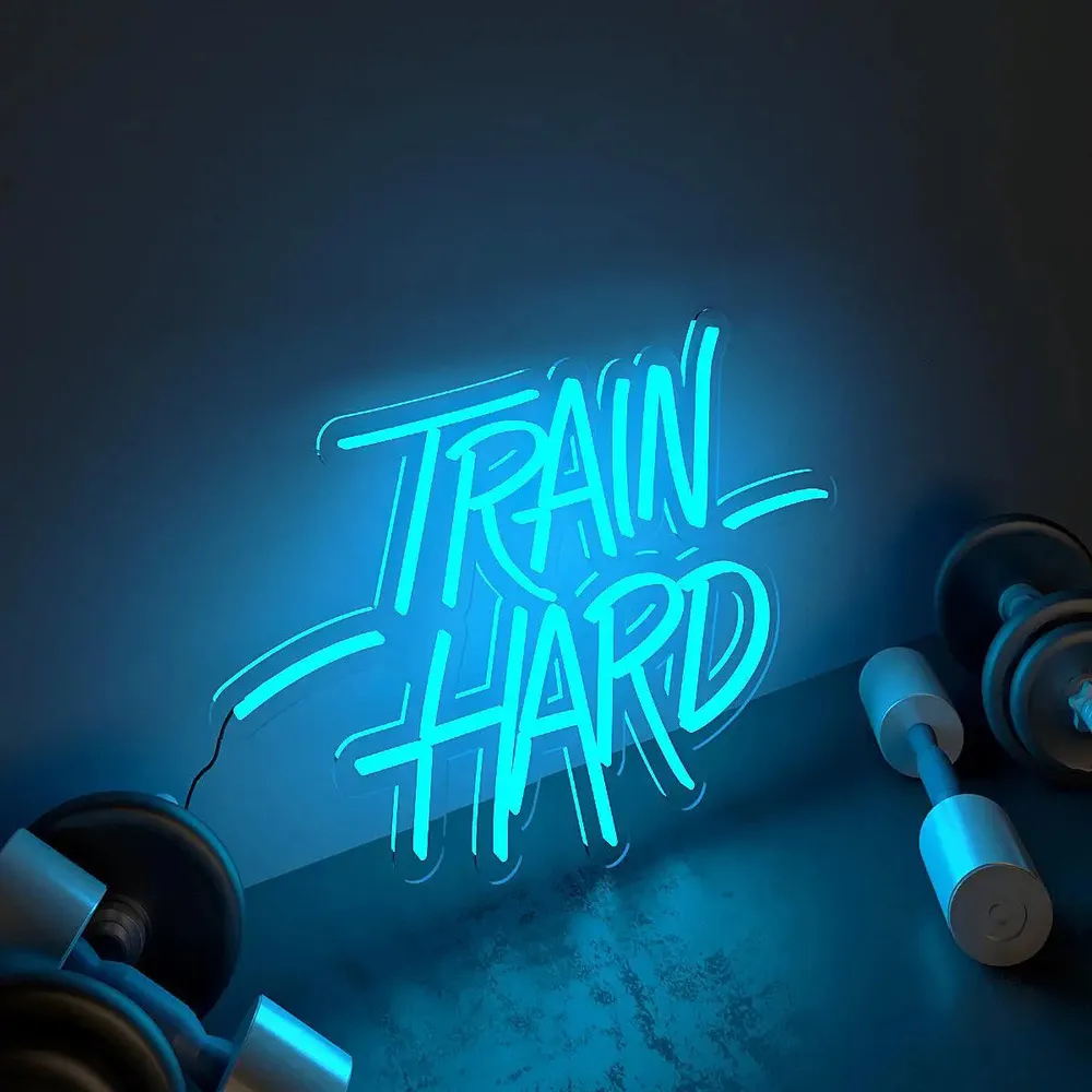 Train Hard' LED Neon Light for Gym Wall Decor Blue