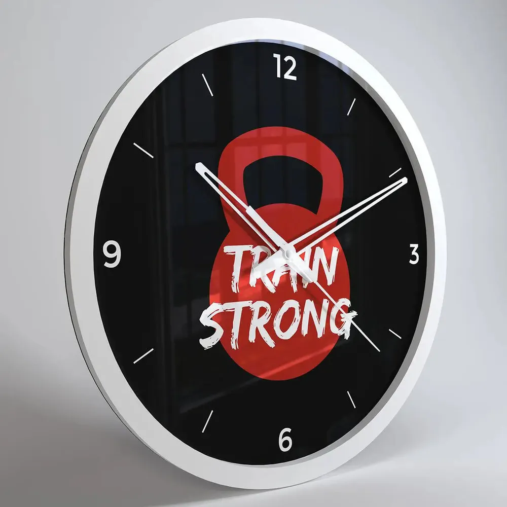 Train Strong' Quirky & Motivational Gym Wall Clock- Black Frame