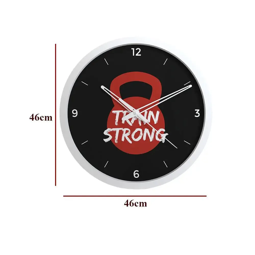 Train Strong' Quirky & Motivational Gym Wall Clock- Black Frame