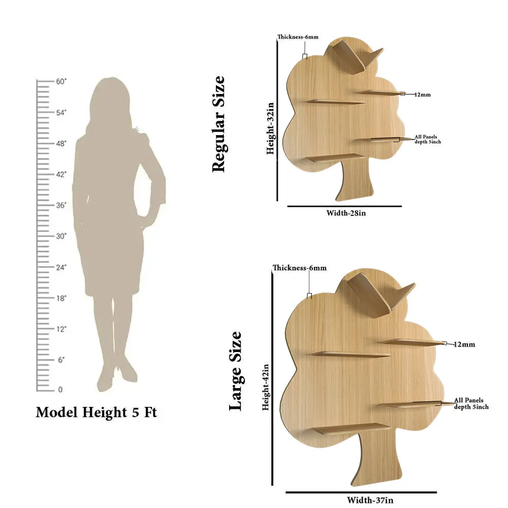 Tree Backlit Wood Wall Shelf / Book Shelf / Night Light, Light Oak Finish Regular ( 32 inches x 28 inches )