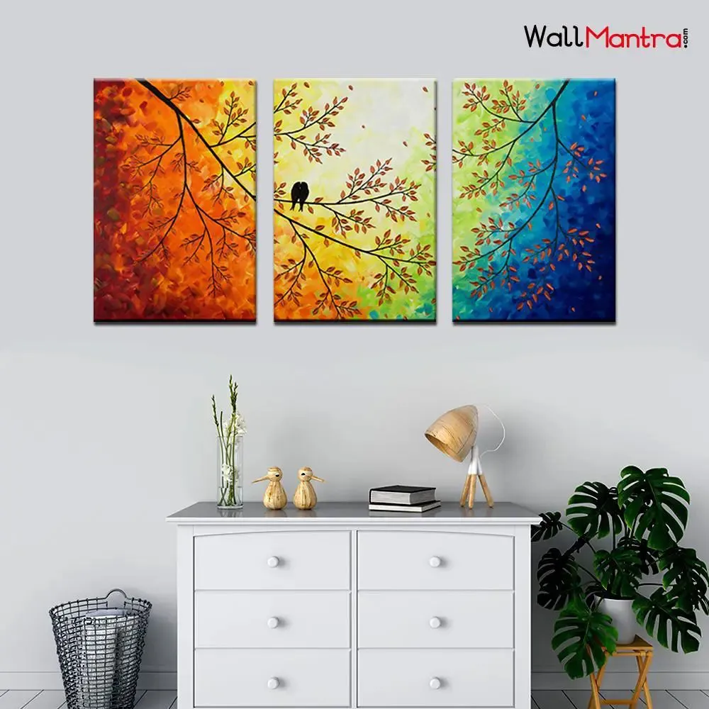 Tree Branch Wall Art Wooden Framed 3 Pieces Canvas Painting