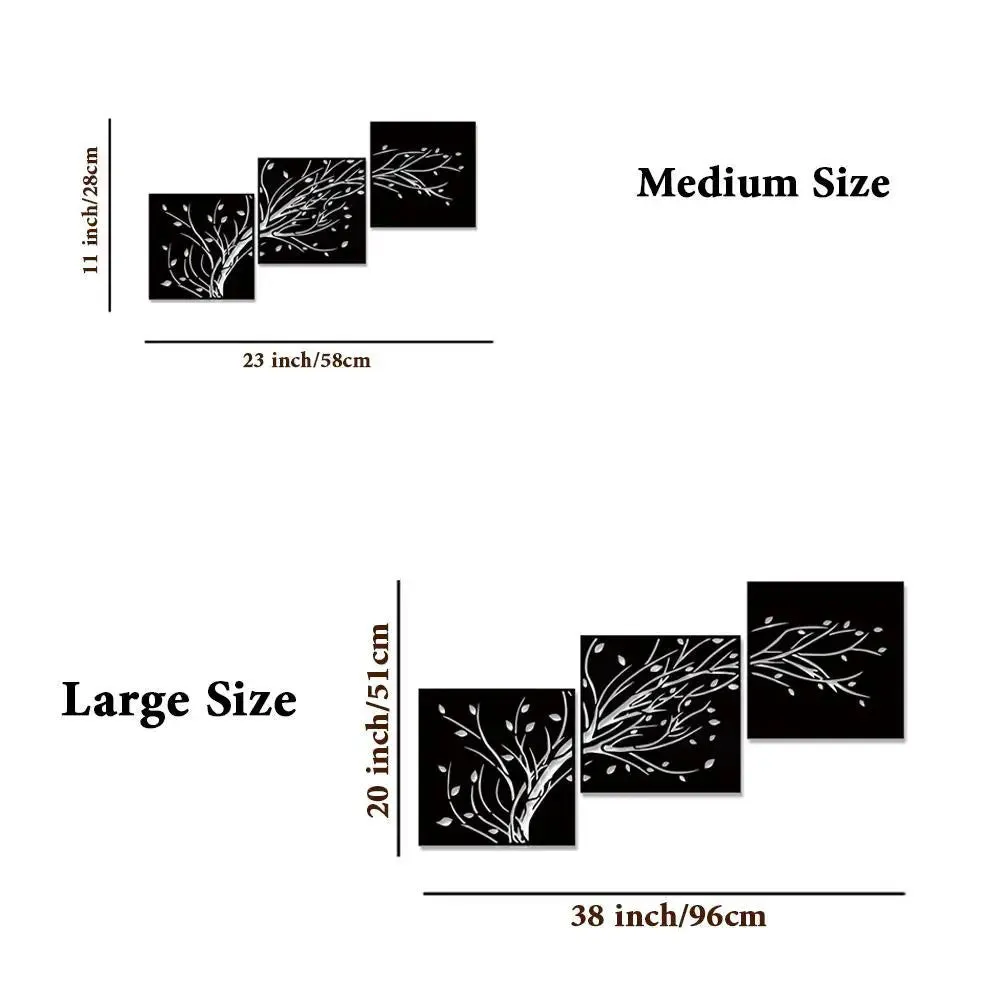 Tree Design in 3 Panels Black Color Wooden Wall Hanging Medium(11 inch X 23 inch)
