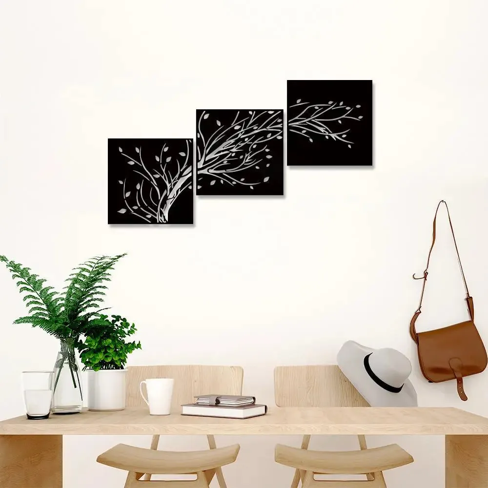 Tree Design in 3 Panels Black Color Wooden Wall Hanging Medium(11 inch X 23 inch)