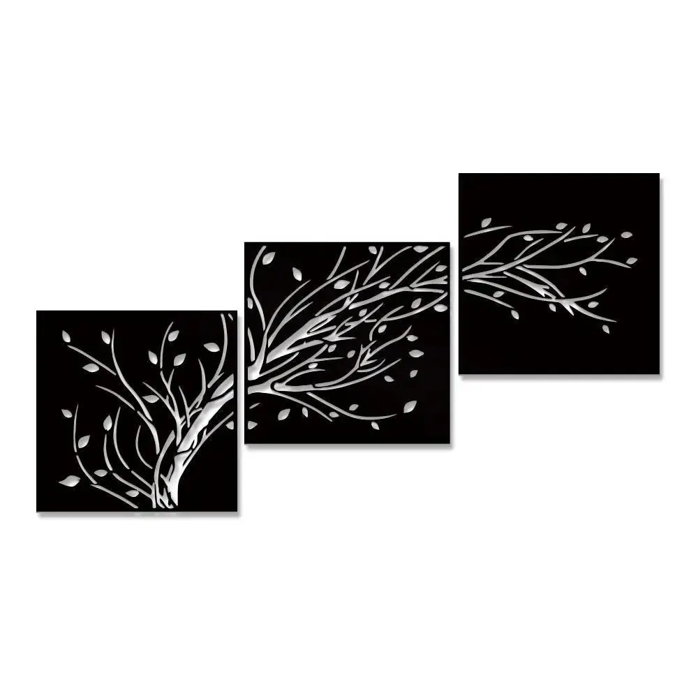 Tree Design in 3 Panels Black Color Wooden Wall Hanging Medium(11 inch X 23 inch)