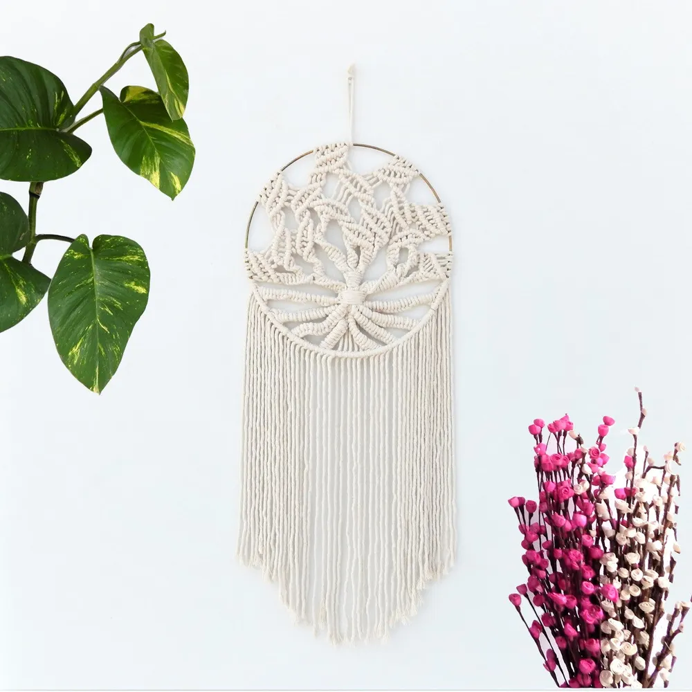 "Tree of Life" Bohemian Beige Macrame Dreamcatcher