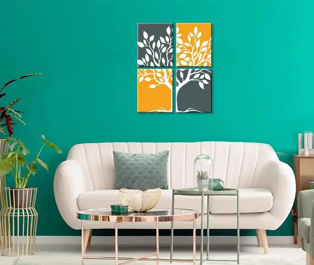 Tree Wall Painting  / 4 Pieces Canvas Print/Stretched and Framed on Wood / 21" W x 25" H
