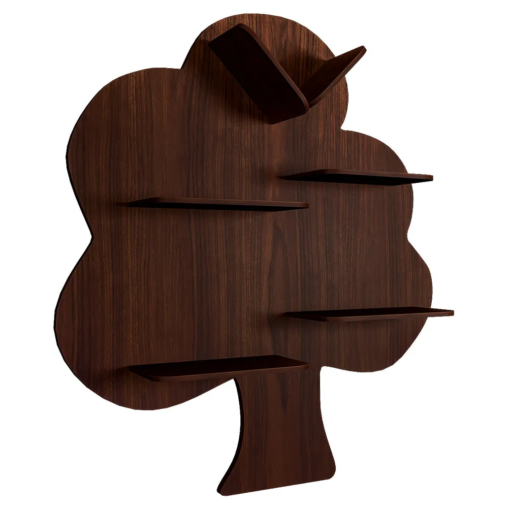 Tree Wood Wall Shelf / Book Shelf, Walnut Finish Regular ( 32 inches x 28 inches )