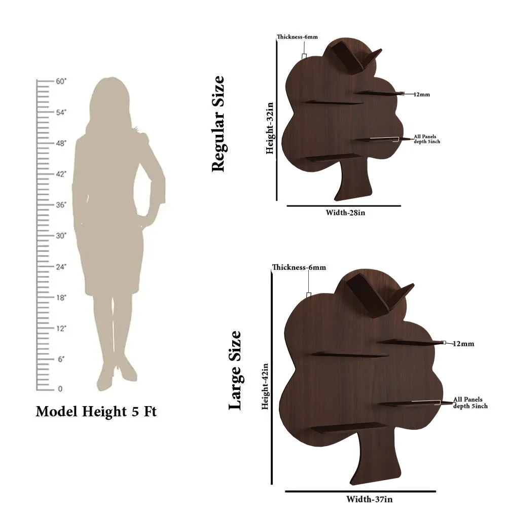 Tree Wood Wall Shelf / Book Shelf, Walnut Finish Regular ( 32 inches x 28 inches )