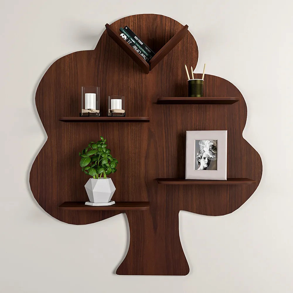Tree Wood Wall Shelf / Book Shelf, Walnut Finish Regular ( 32 inches x 28 inches )