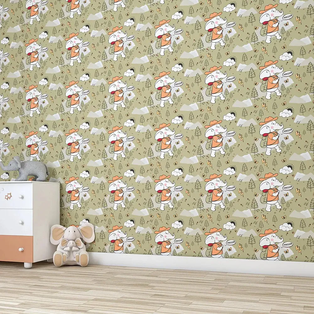 Trekking Elephant Kids Self Adhesive Wallpaper
