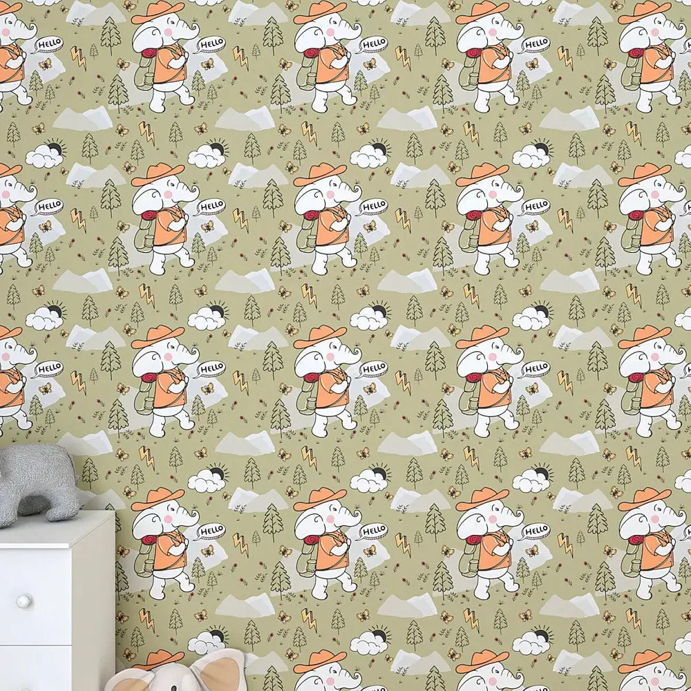 Trekking Elephant Kids Self Adhesive Wallpaper