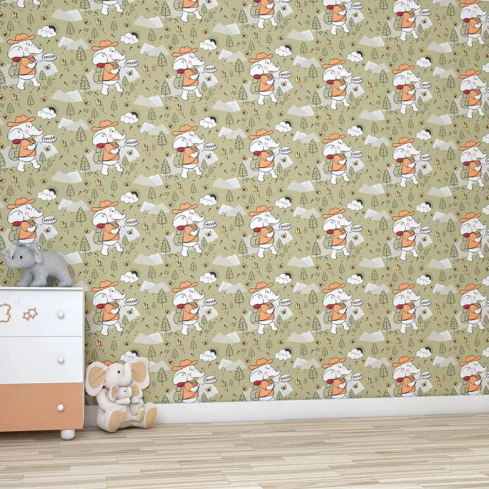 Trekking Elephant Kids Self Adhesive Wallpaper