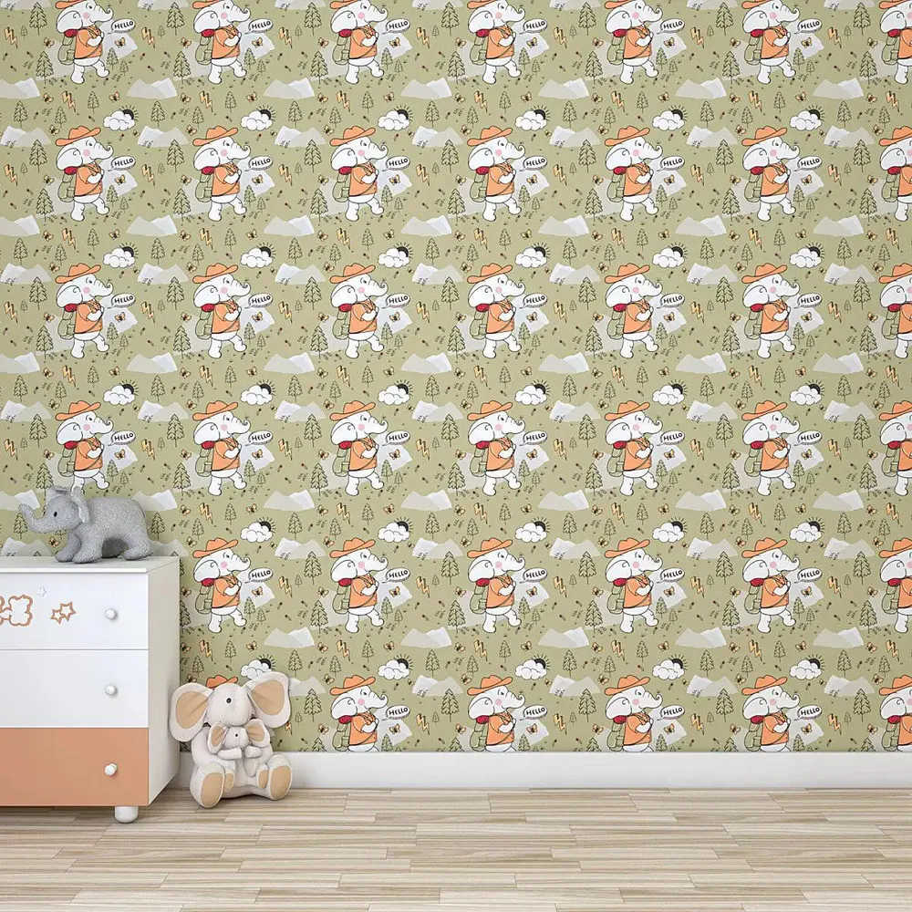 Trekking Elephant Kids Self Adhesive Wallpaper