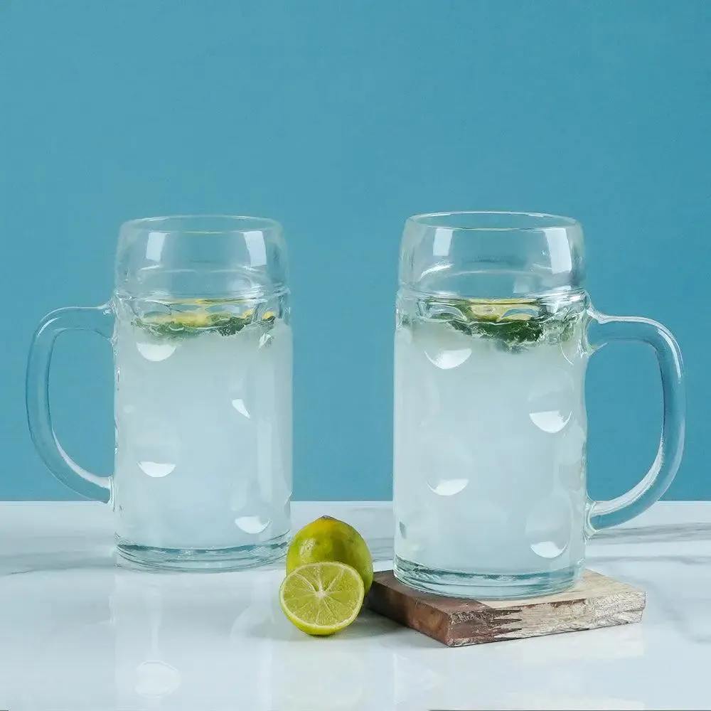 Trendy Tapered Premium Glass Beer Mug With Sturdy Handle (0.5 Ltr) Set of 2