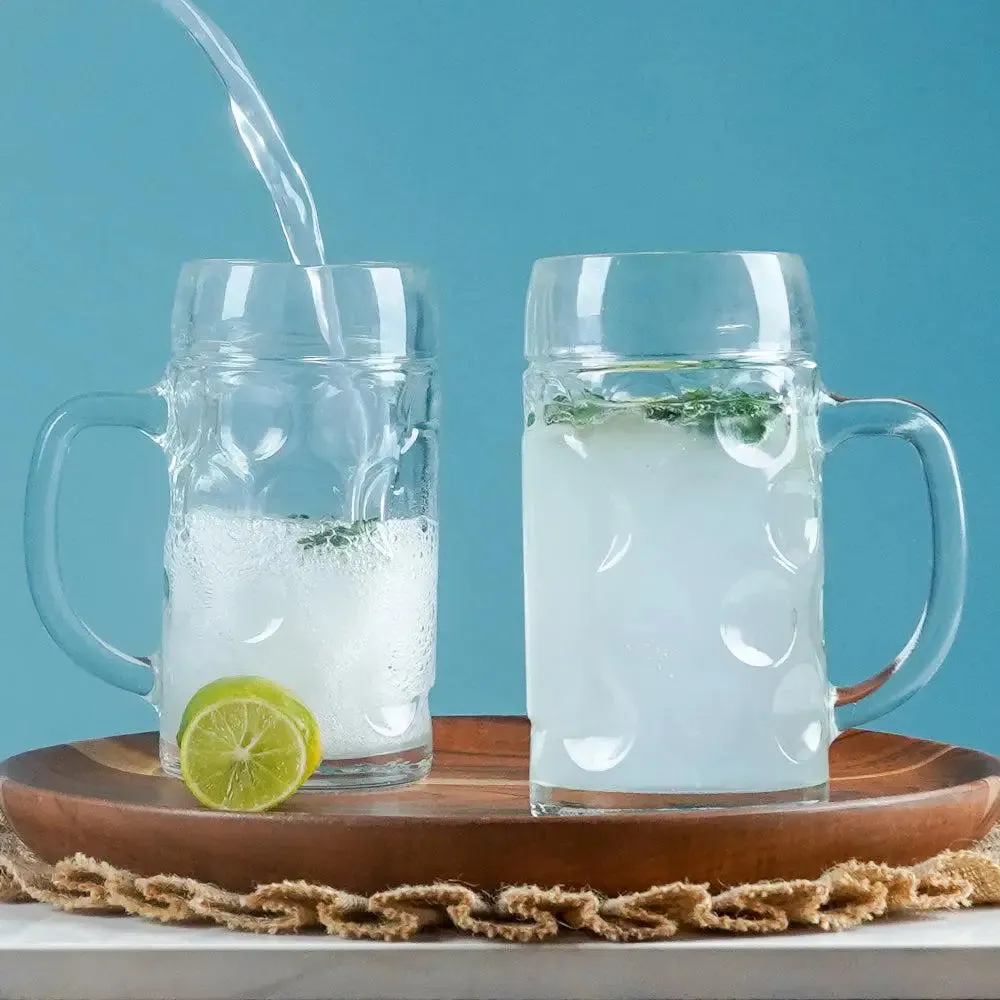 Trendy Tapered Premium Glass Beer Mug With Sturdy Handle (0.5 Ltr) Set of 2