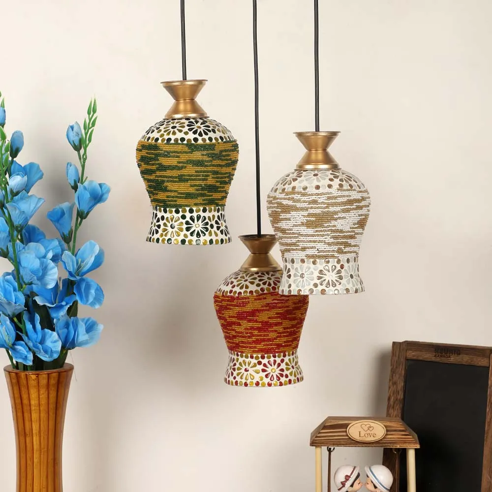 Tri-color Handmade Glass Floral Design Tri-color Cluster Hanging Light Single Piece
