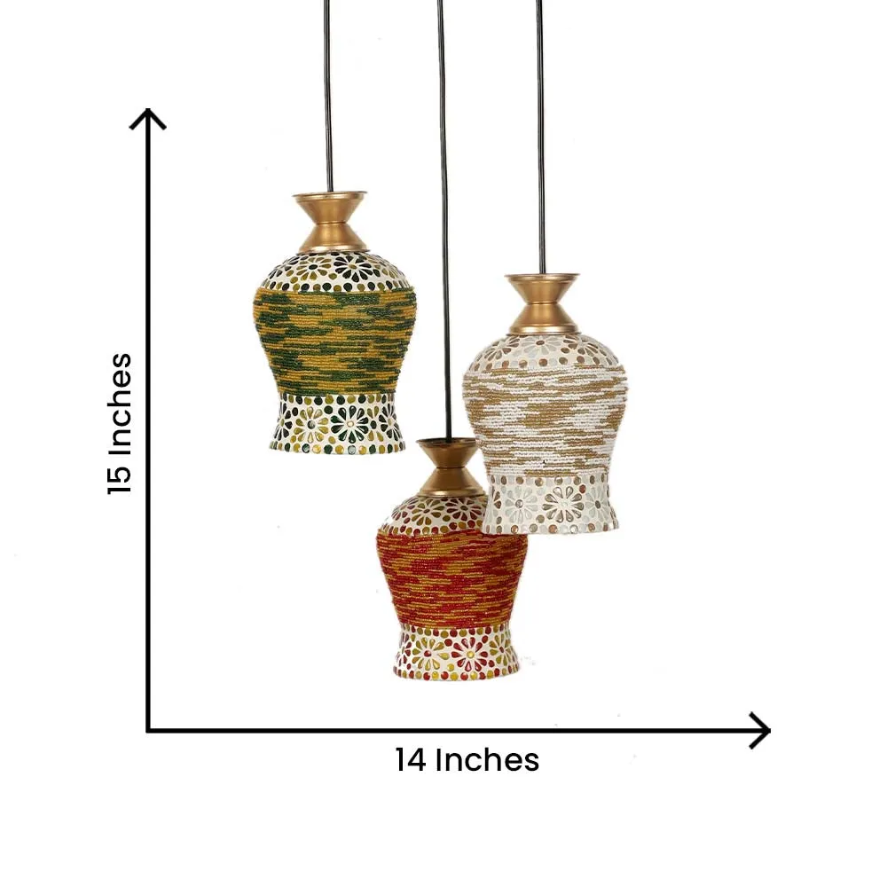 Tri-color Handmade Glass Floral Design Tri-color Cluster Hanging Light Single Piece