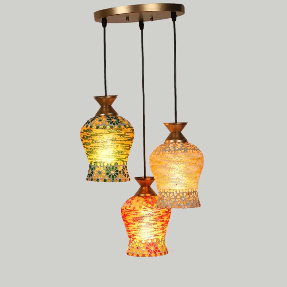 Tri-color Handmade Glass Floral Design Tri-color Cluster Hanging Light Single Piece